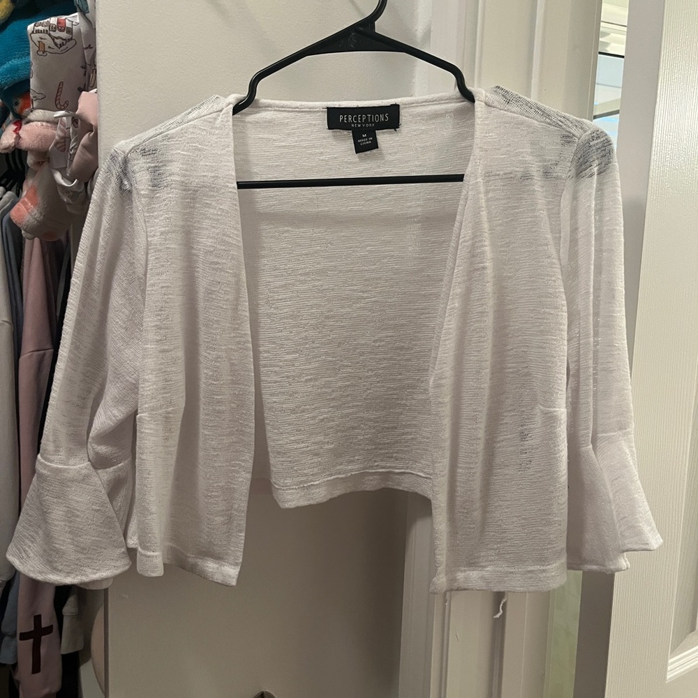 Perceptions White Open-Front Cropped Shrug